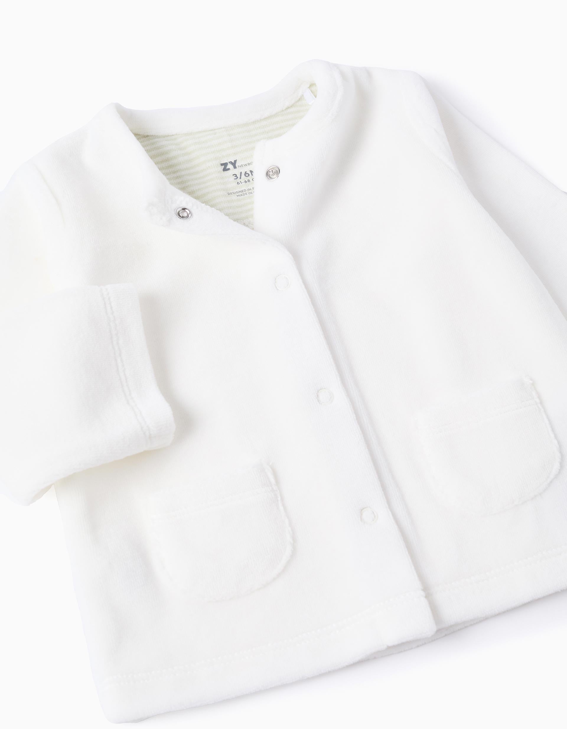 Sudadera + pantalón de terciopelo para recién nacido, blanco/verde