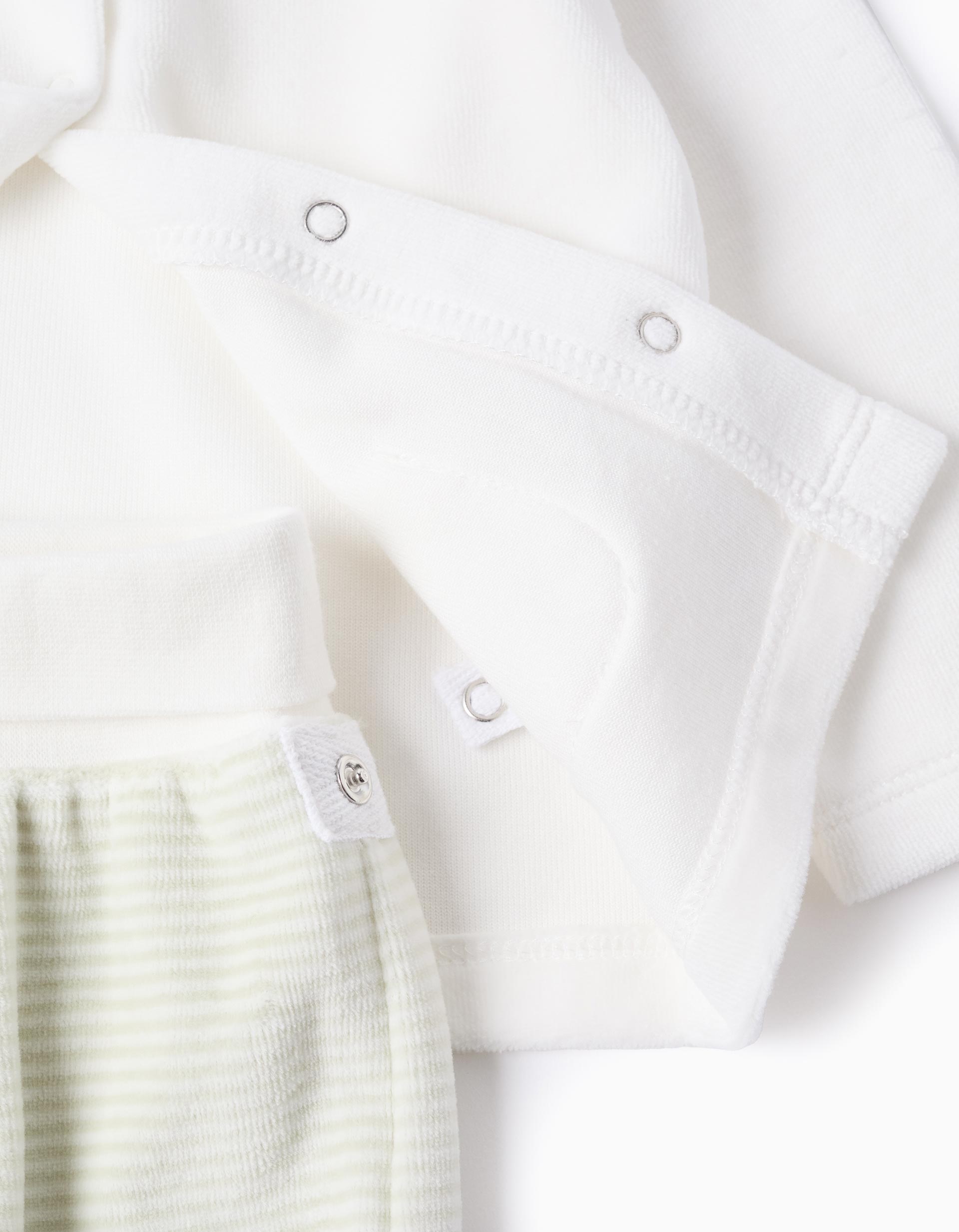 Sudadera + pantalón de terciopelo para recién nacido, blanco/verde
