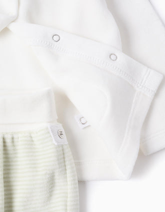 Camisola + calças às riscas de veludo para recém-nascido, branco/verde