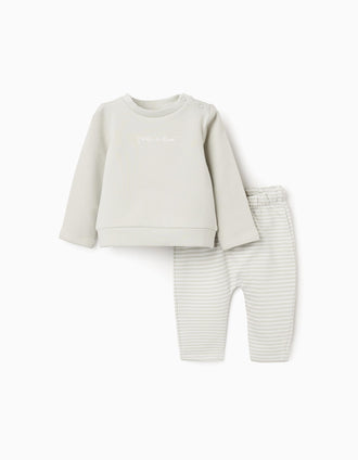 Conjunto cardado de sweat + calças para recém-nascido, verde-claro