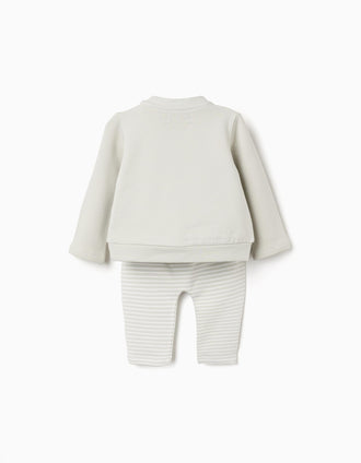 Conjunto cardado de sweat + calças para recém-nascido, verde-claro