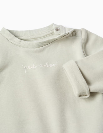 Conjunto cardado de sweat + calças para recém-nascido, verde-claro