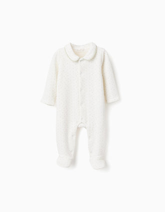 Babygrow com forro polar térmico e bolinhas para recém-nascidos, branco