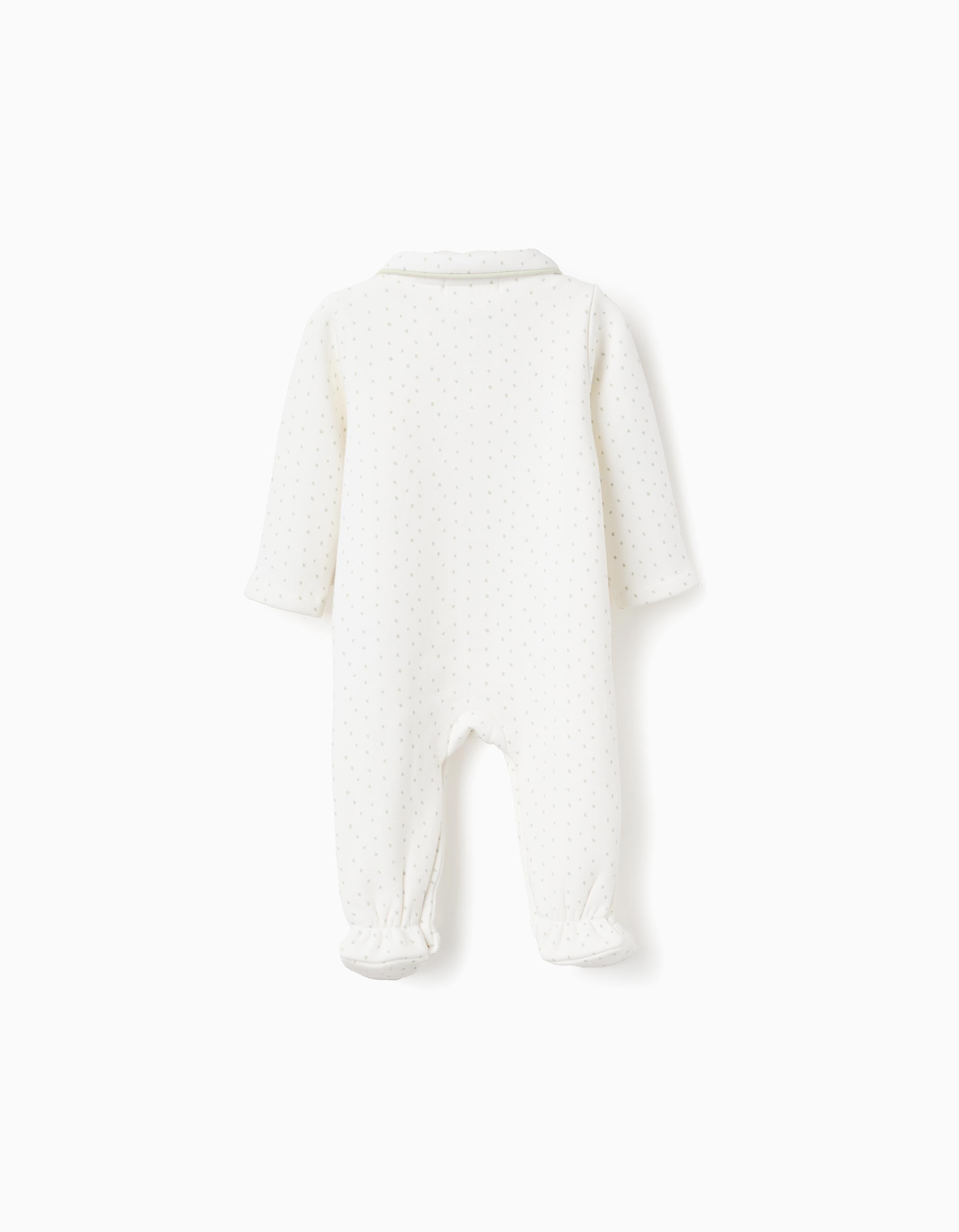 Pelele con forro polar térmico y lunares para recién nacido, blanco/verde