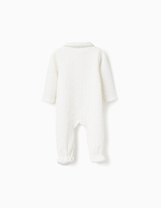 Babygrow com forro polar térmico e bolinhas para recém-nascidos, branco