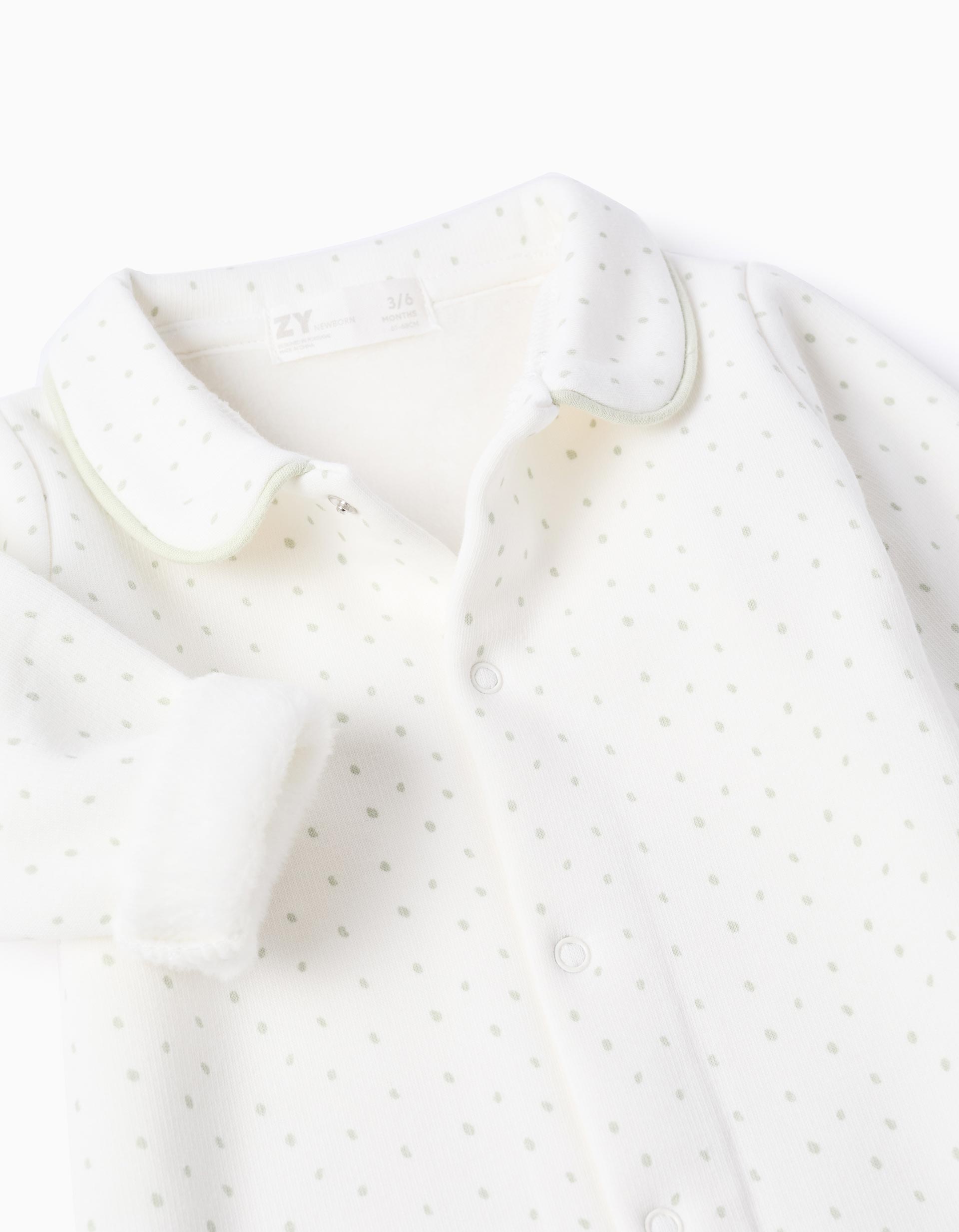 Pelele con forro polar térmico y lunares para recién nacido, blanco/verde