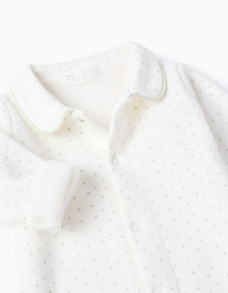Babygrow com forro polar térmico e bolinhas para recém-nascidos, branco
