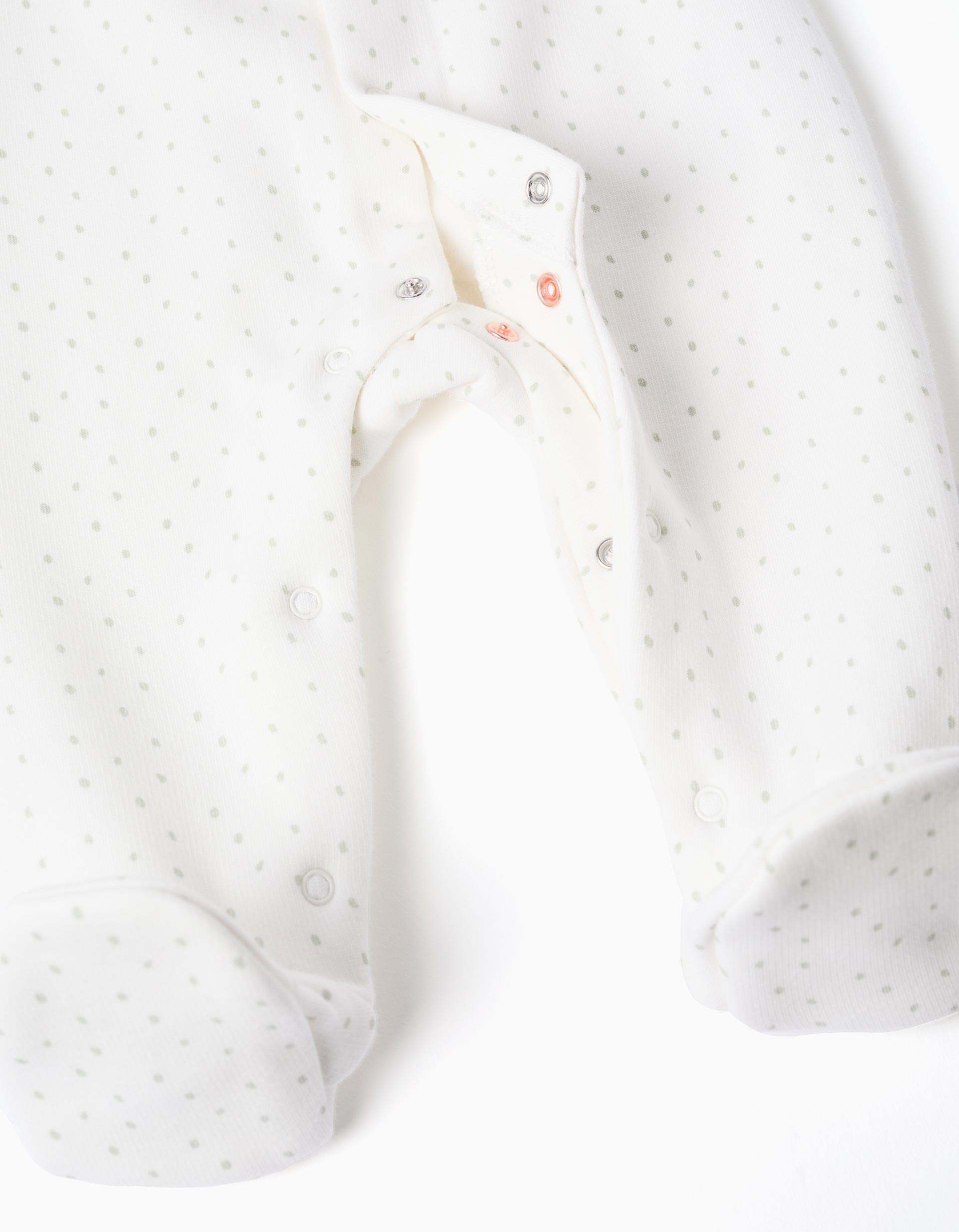 Pelele con forro polar térmico y lunares para recién nacido, blanco/verde