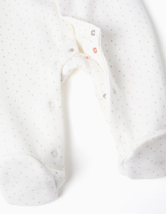 Babygrow com forro polar térmico e bolinhas para recém-nascidos, branco