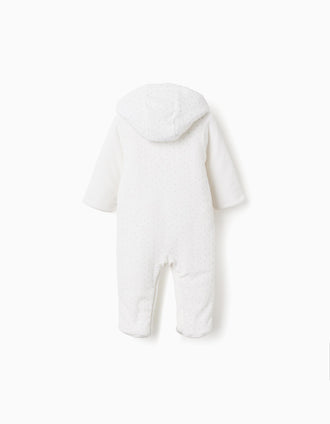 Babygrow de veludo acolchoado com capuz para recém-nascidos, branco