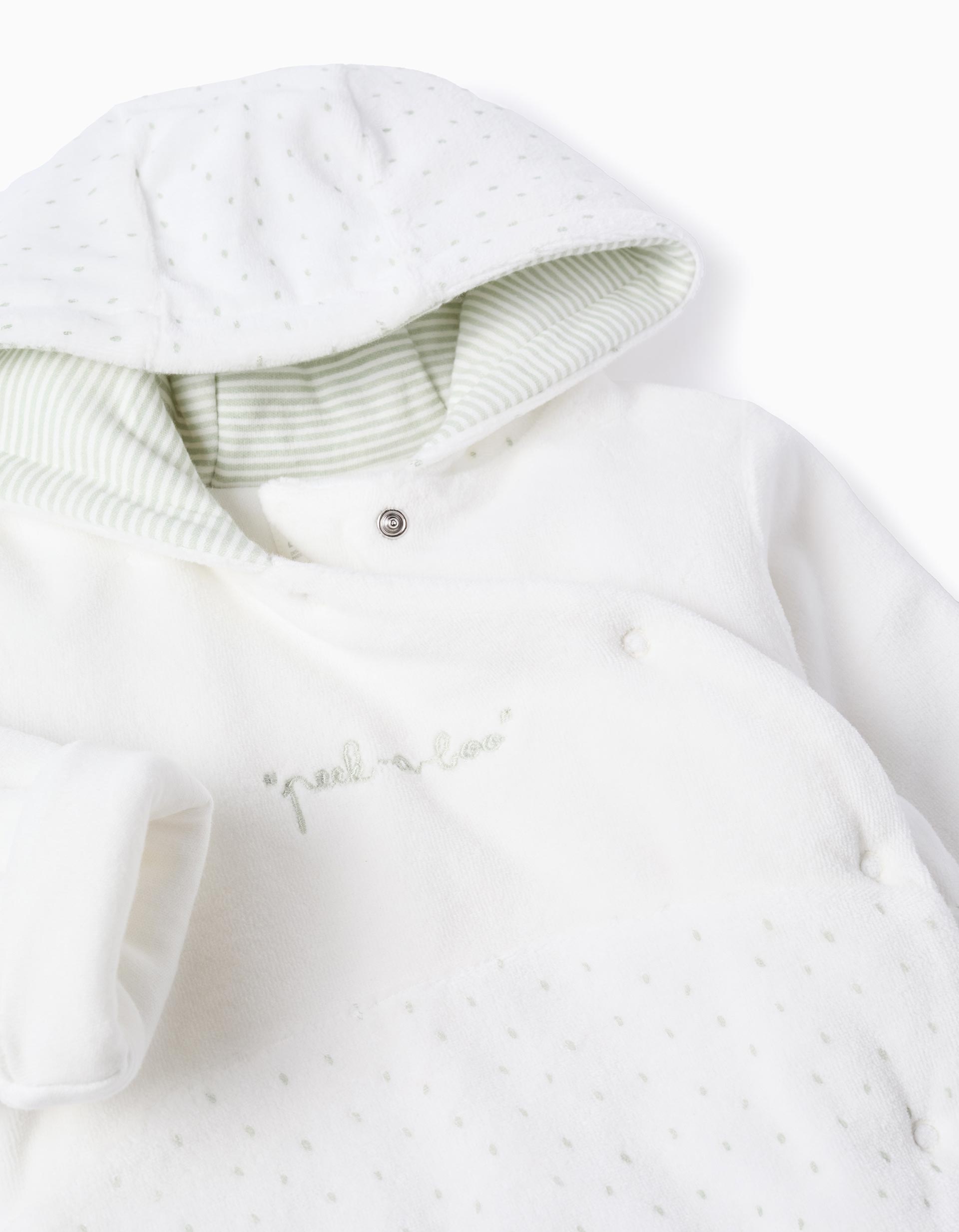 Pelele de terciopelo acolchado con capucha para recién nacido, blanco