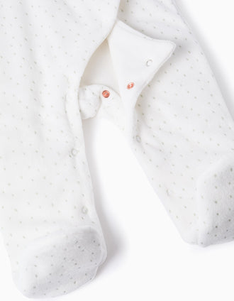 Babygrow de veludo acolchoado com capuz para recém-nascidos, branco