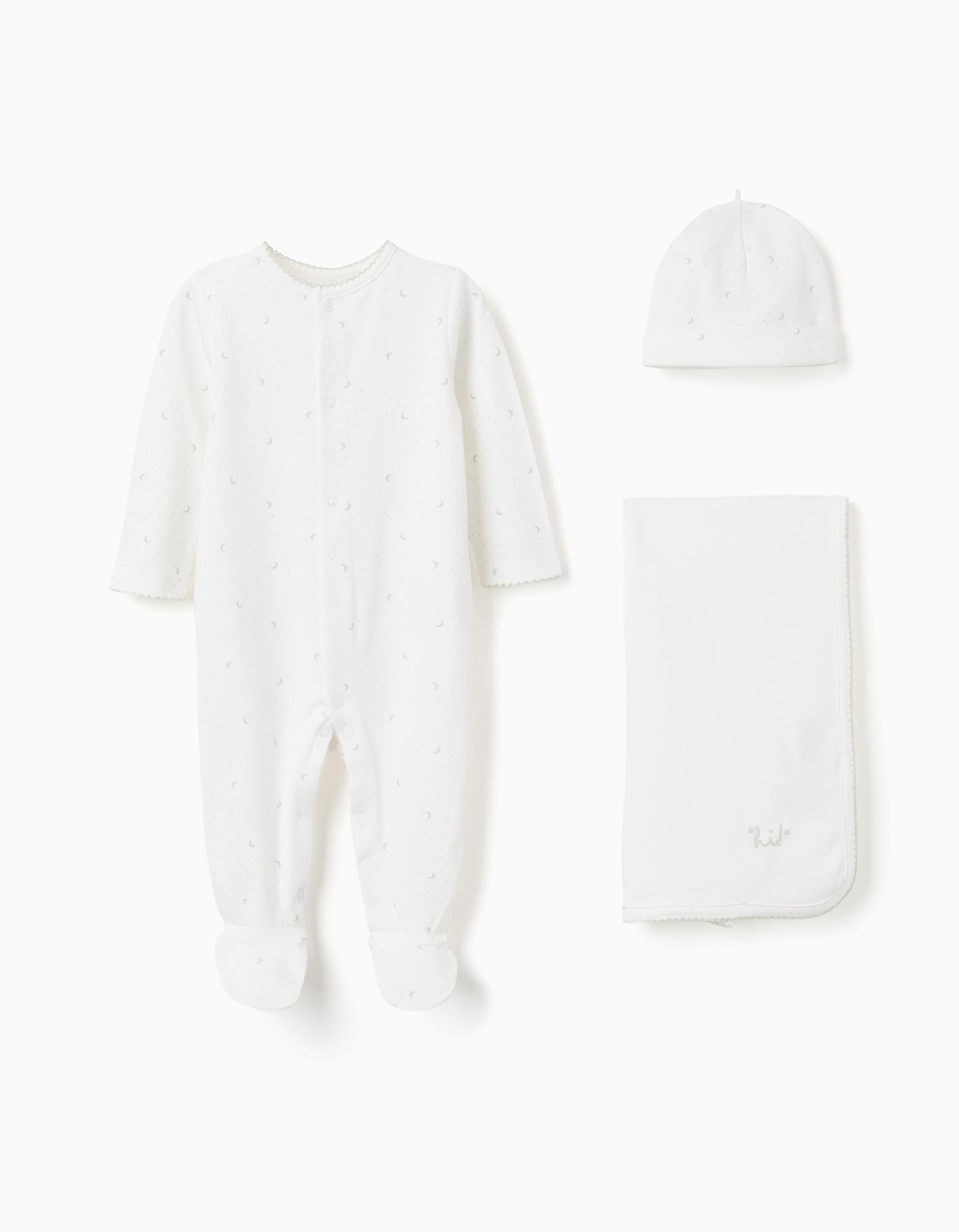 3 piezas de algodón con motivo de lunas para recién nacidos, blanco