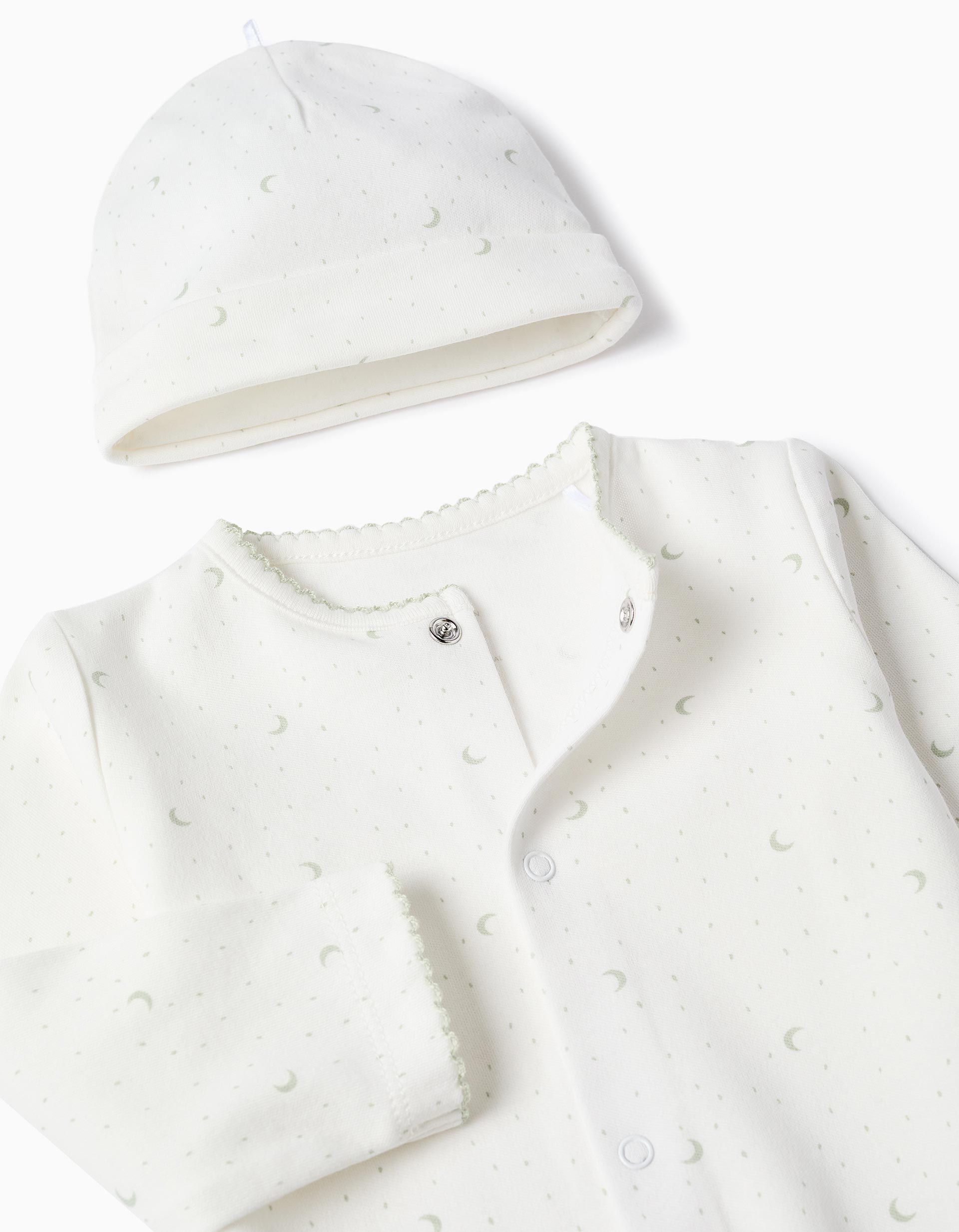 3 piezas de algodón con motivo de lunas para recién nacidos, blanco