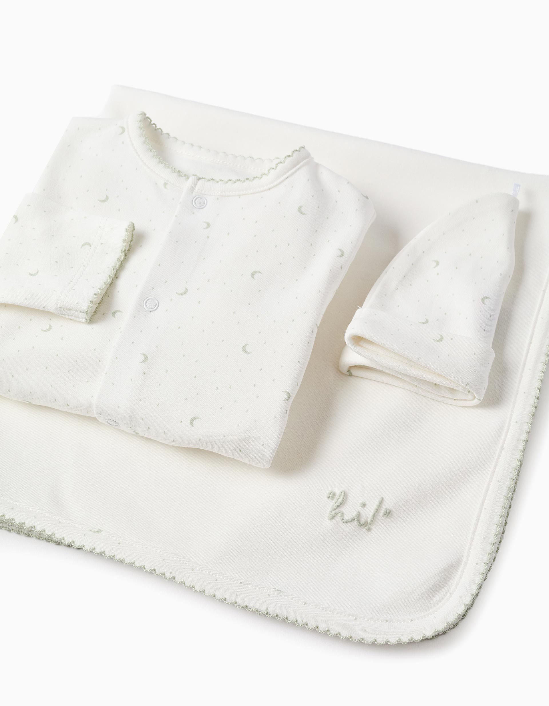 3 piezas de algodón con motivo de lunas para recién nacidos, blanco