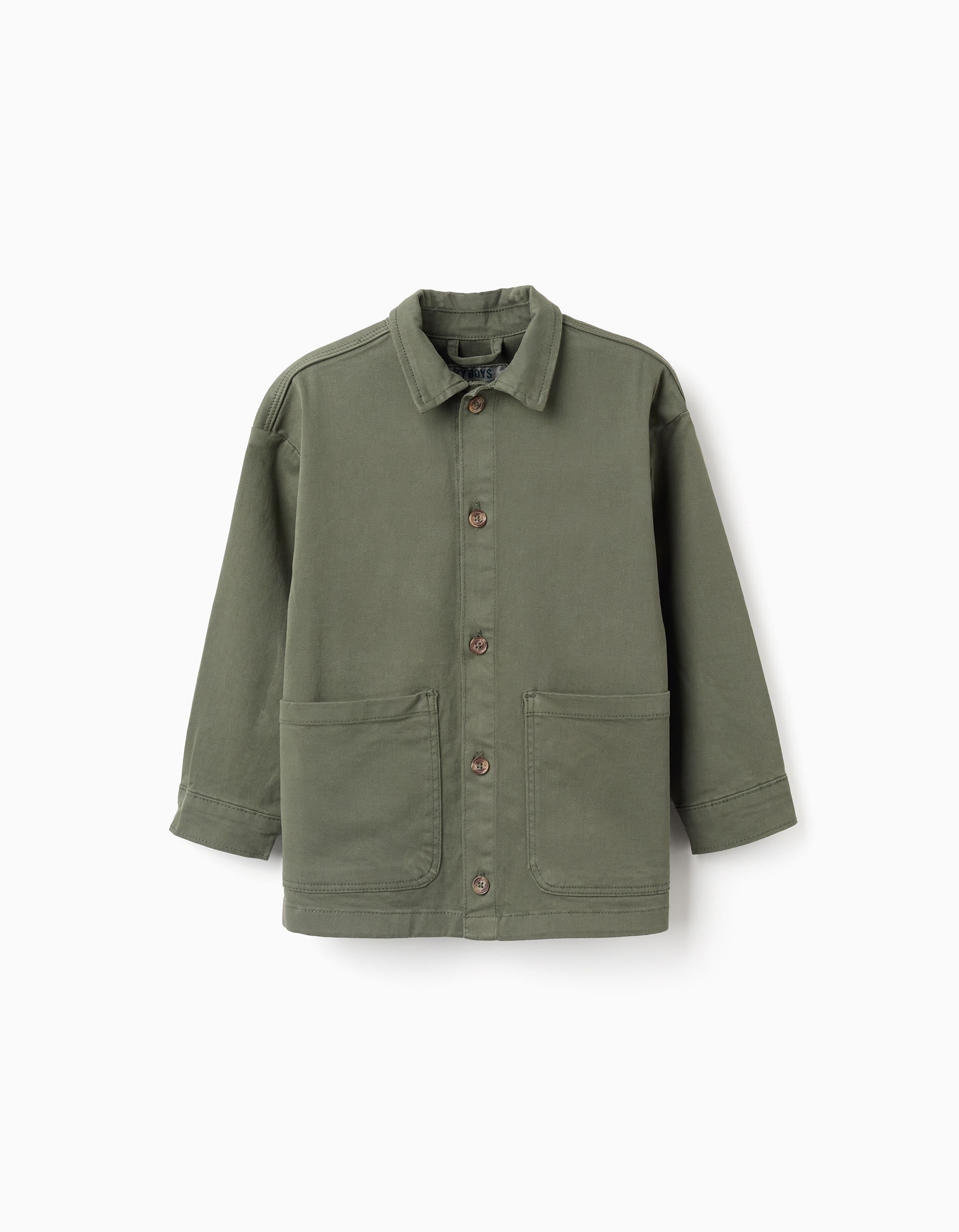 Surchemise en sergé avec poches à l'avant pour garçon, vert kaki