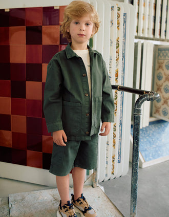 Sobrecamisa de sarga con bolsillos delanteros para niño, verde caqui