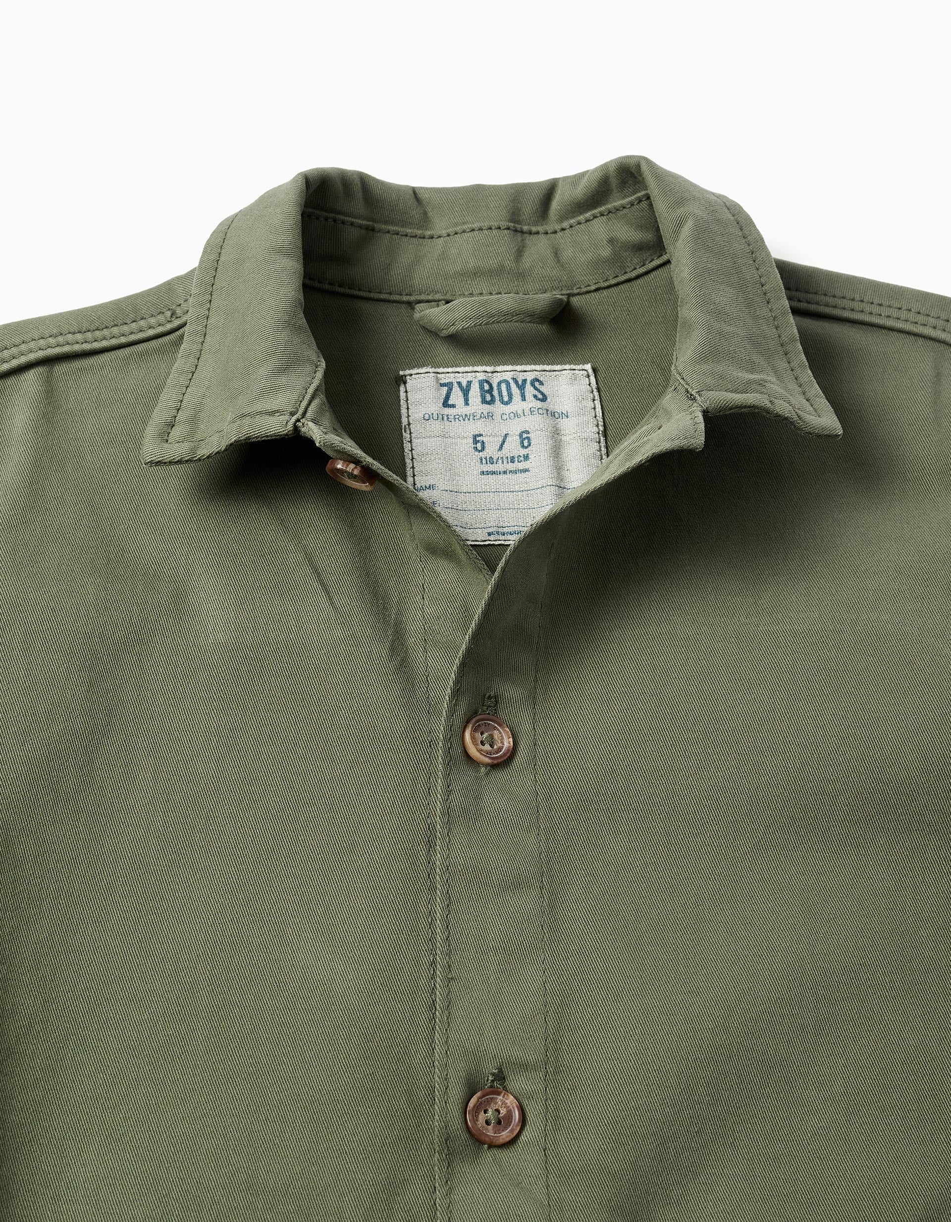 Surchemise en sergé avec poches à l'avant pour garçon, vert kaki