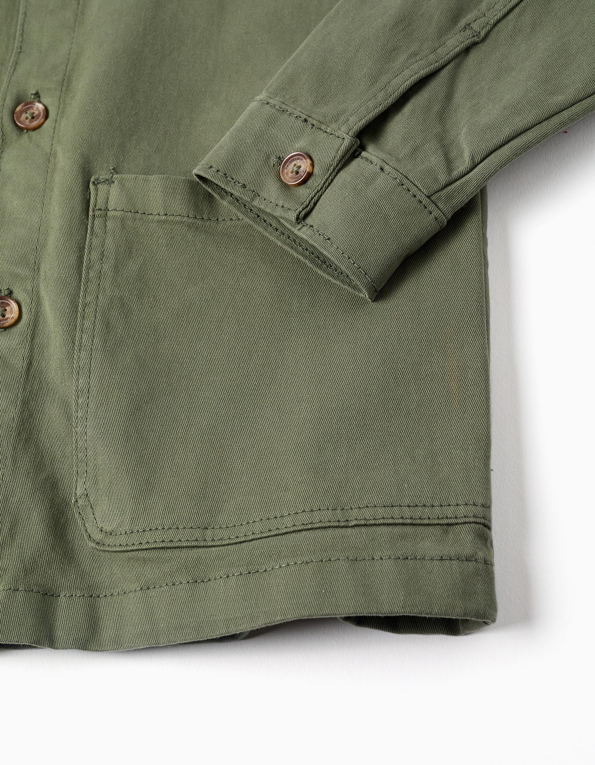 Surchemise en sergé avec poches à l'avant pour garçon, vert kaki