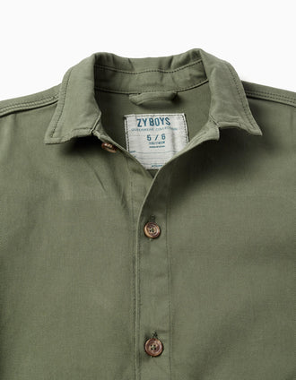 Sobrecamisa de sarga con bolsillos delanteros para niño, verde caqui