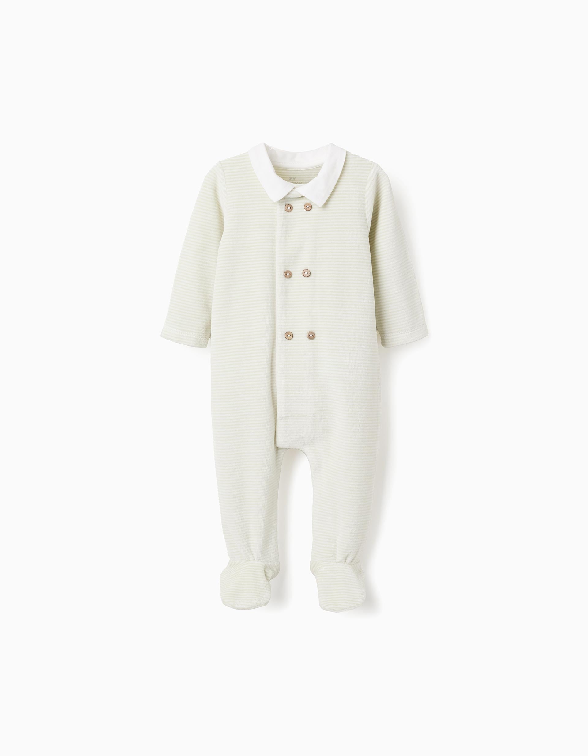 Pelele de terciopelo a rayas y con botones para recién nacido, blanco/verde