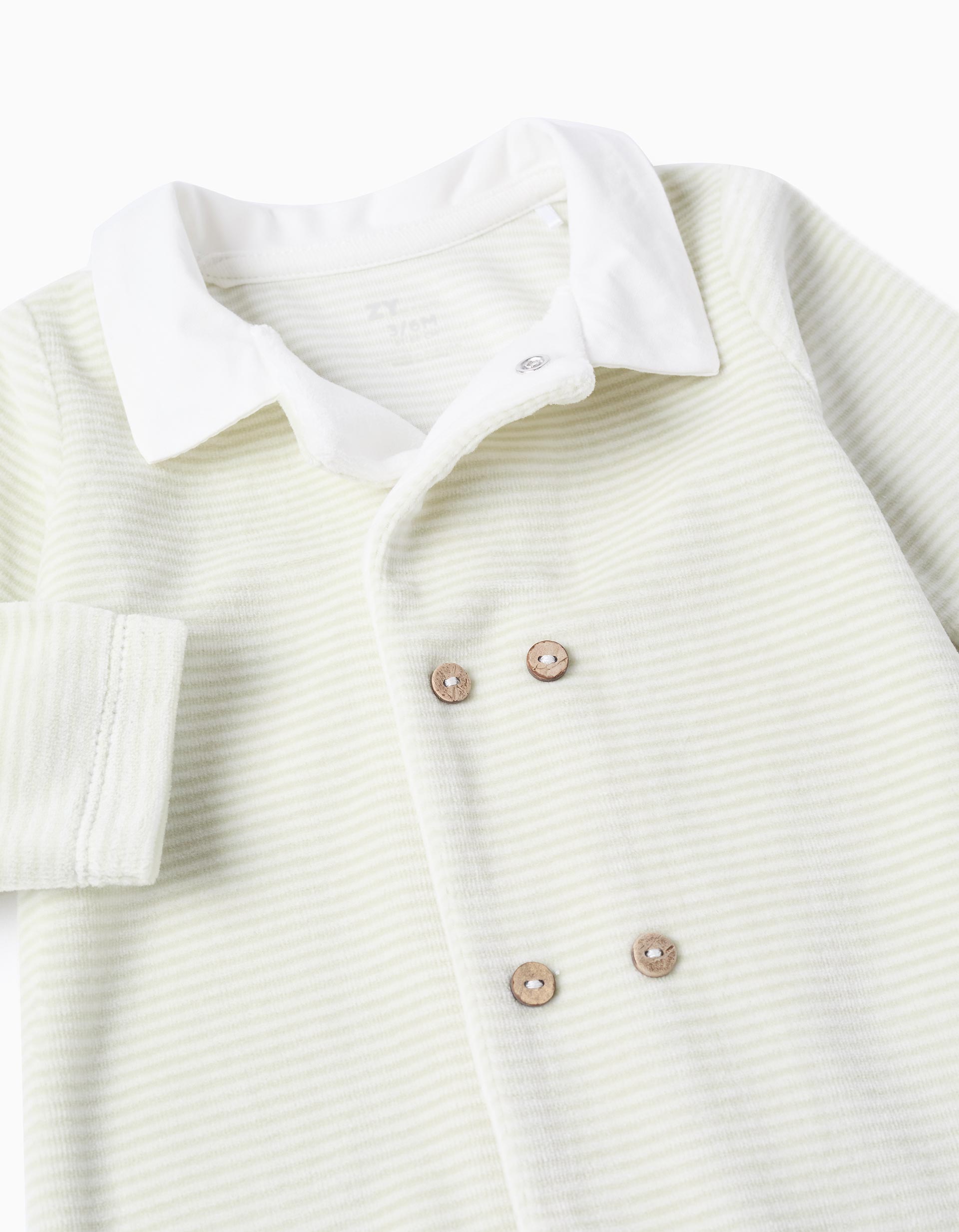 Pelele de terciopelo a rayas y con botones para recién nacido, blanco/verde