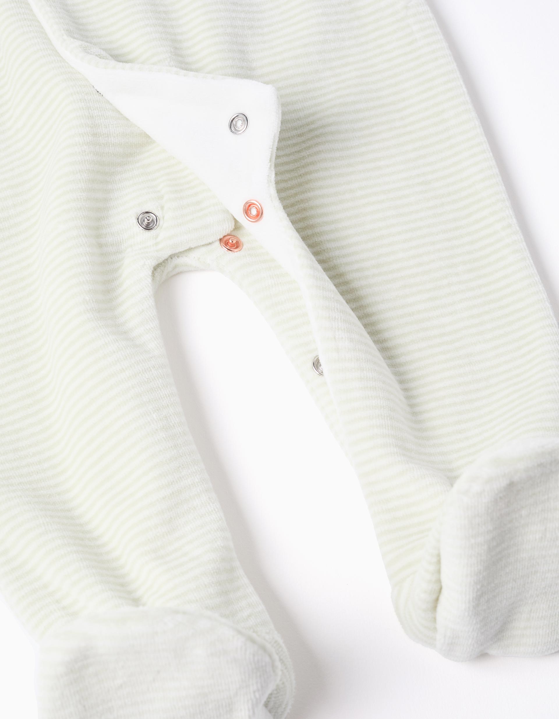 Pelele de terciopelo a rayas y con botones para recién nacido, blanco/verde