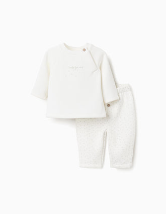 Sweat + calças com forro polar térmico para recém-nascido, branco