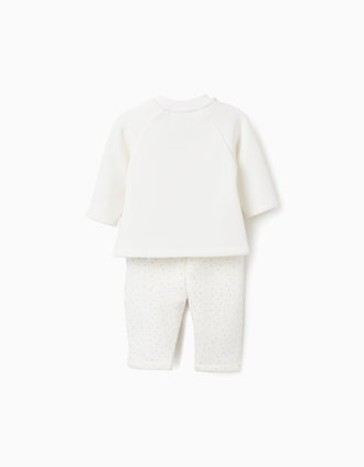 Sweat + calças com forro polar térmico para recém-nascido, branco