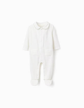 Babygrow de veludo com gola Peter Pan para recém-nascido, branco
