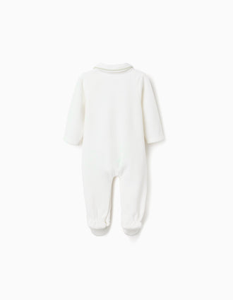 Babygrow de veludo com gola Peter Pan para recém-nascido, branco
