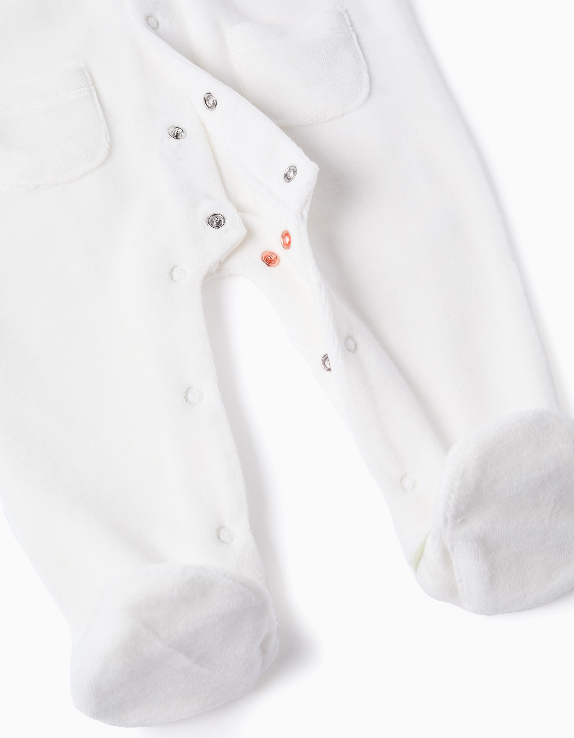 Pelele de terciopelo con cuello Peter Pan para recién nacido, blanco