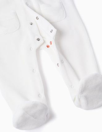 Babygrow de veludo com gola Peter Pan para recém-nascido, branco