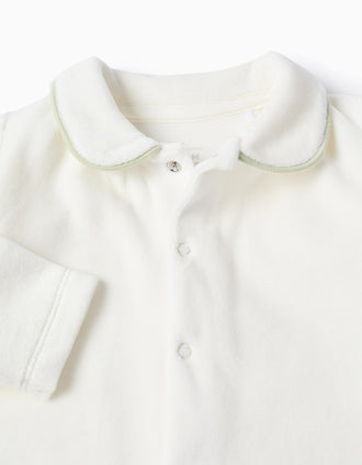 Babygrow de veludo com gola Peter Pan para recém-nascido, branco