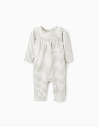 Babygrow sem pés cardado às riscas para recém-nascidos, branco/verde