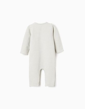 Babygrow sem pés cardado às riscas para recém-nascidos, branco/verde