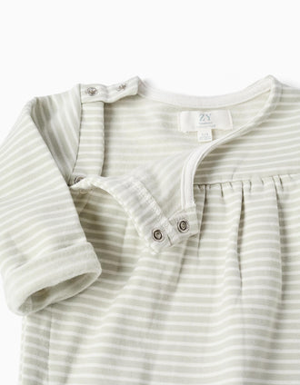 Babygrow sem pés cardado às riscas para recém-nascidos, branco/verde