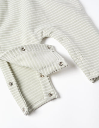 Babygrow sem pés cardado às riscas para recém-nascidos, branco/verde
