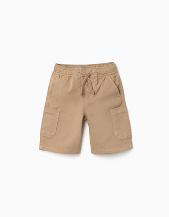 Bermudas largas cargo de sarga con cordón para niño, beige