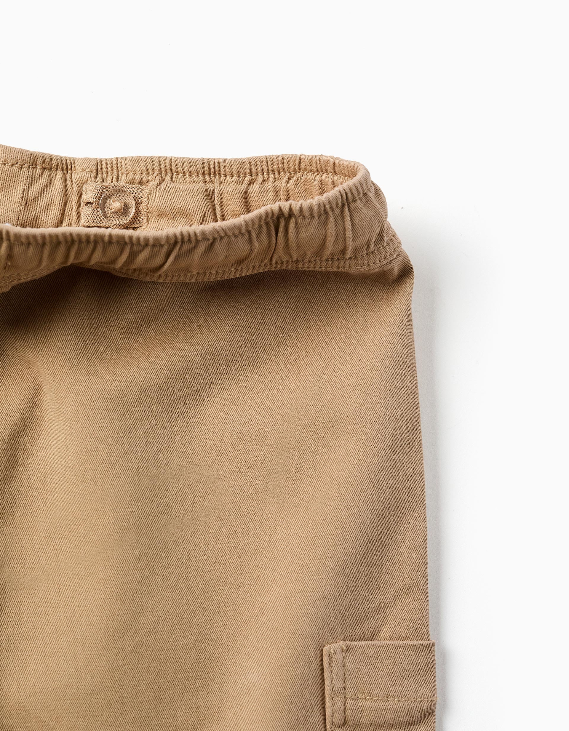 Short cargo en sergé avec cordon de serrage pour garçon, beige
