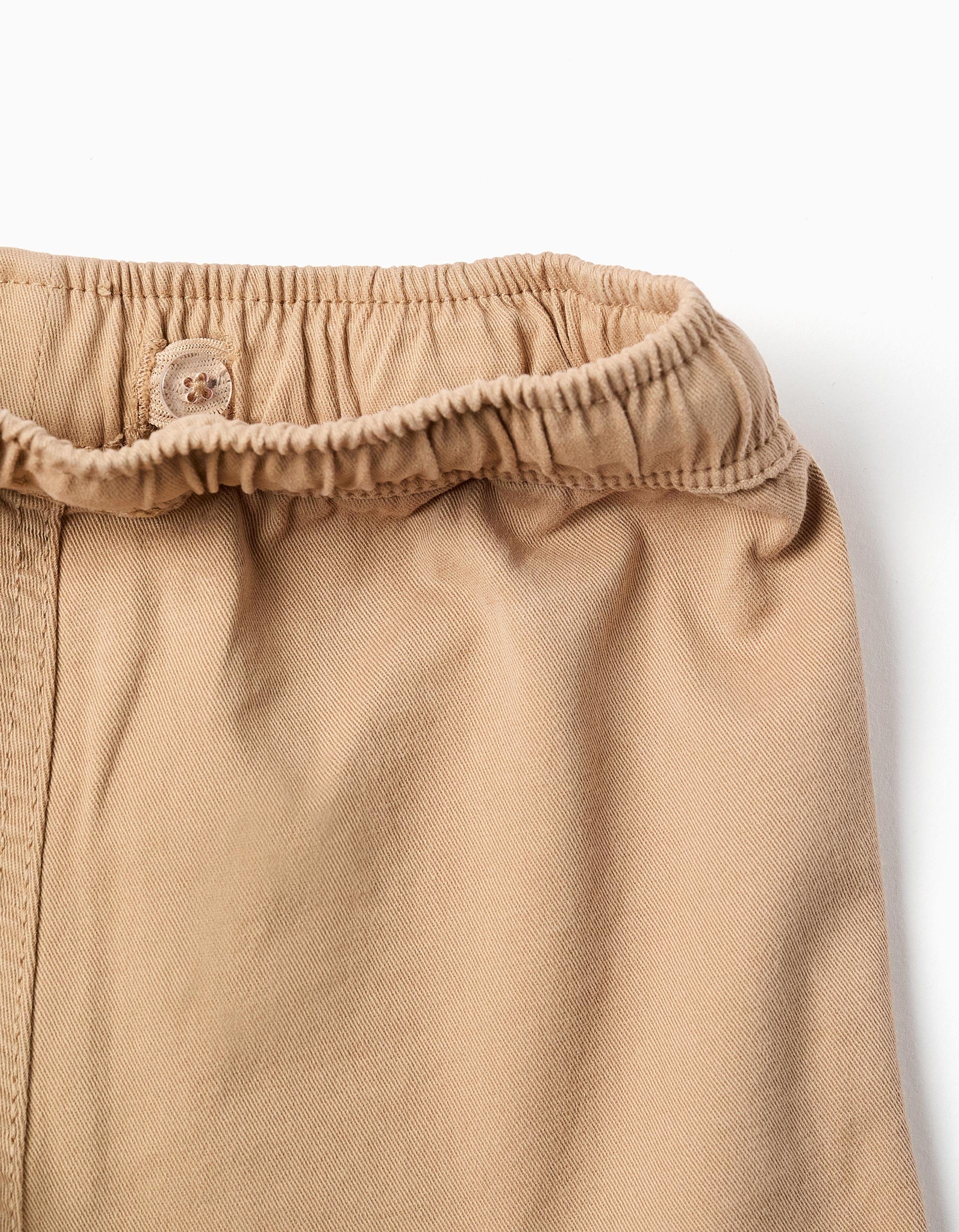 Short cargo en sergé avec cordon de serrage pour garçon, beige