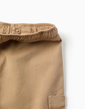Bermudas largas cargo de sarga con cordón para niño, beige