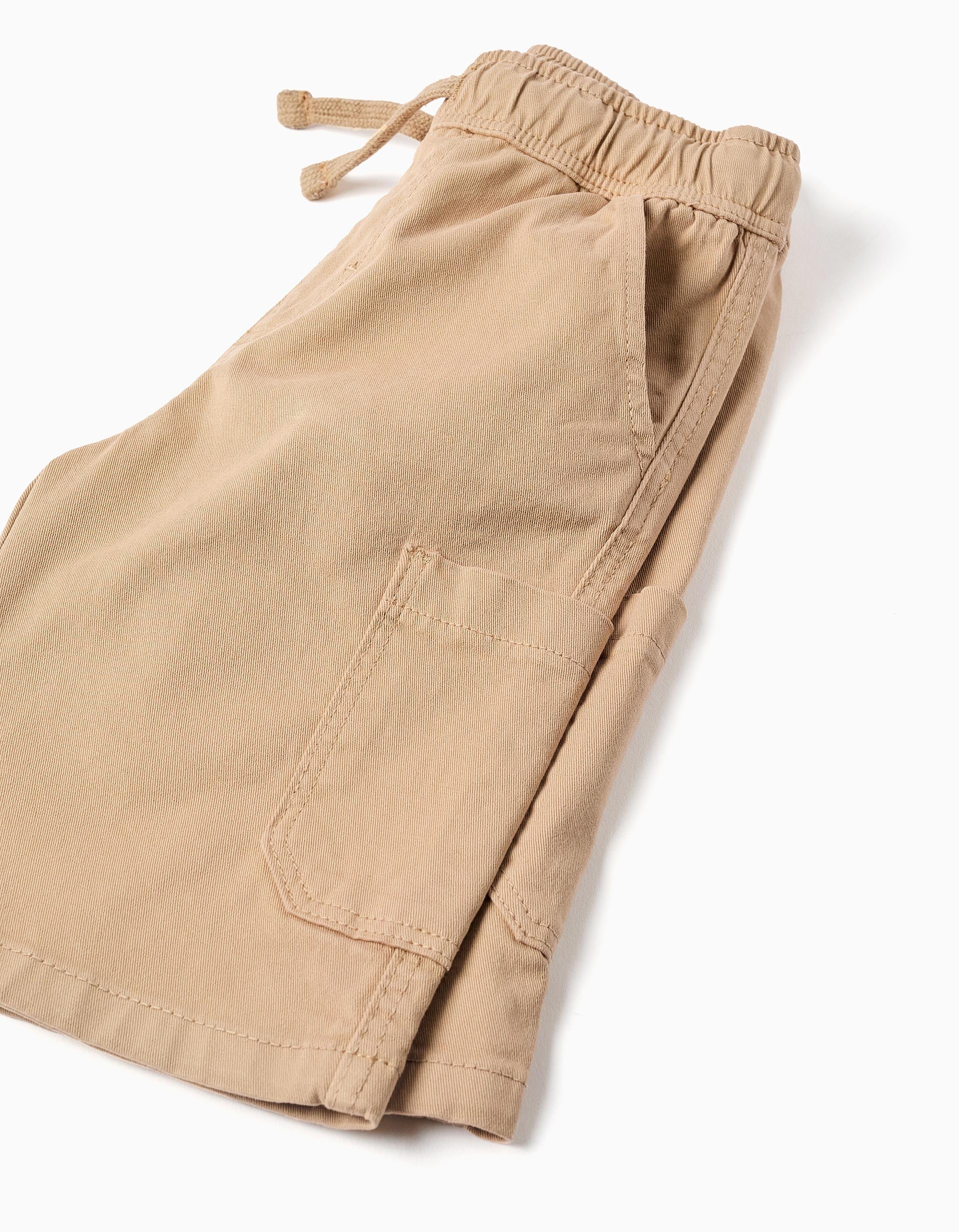 Short cargo en sergé avec cordon de serrage pour garçon, beige
