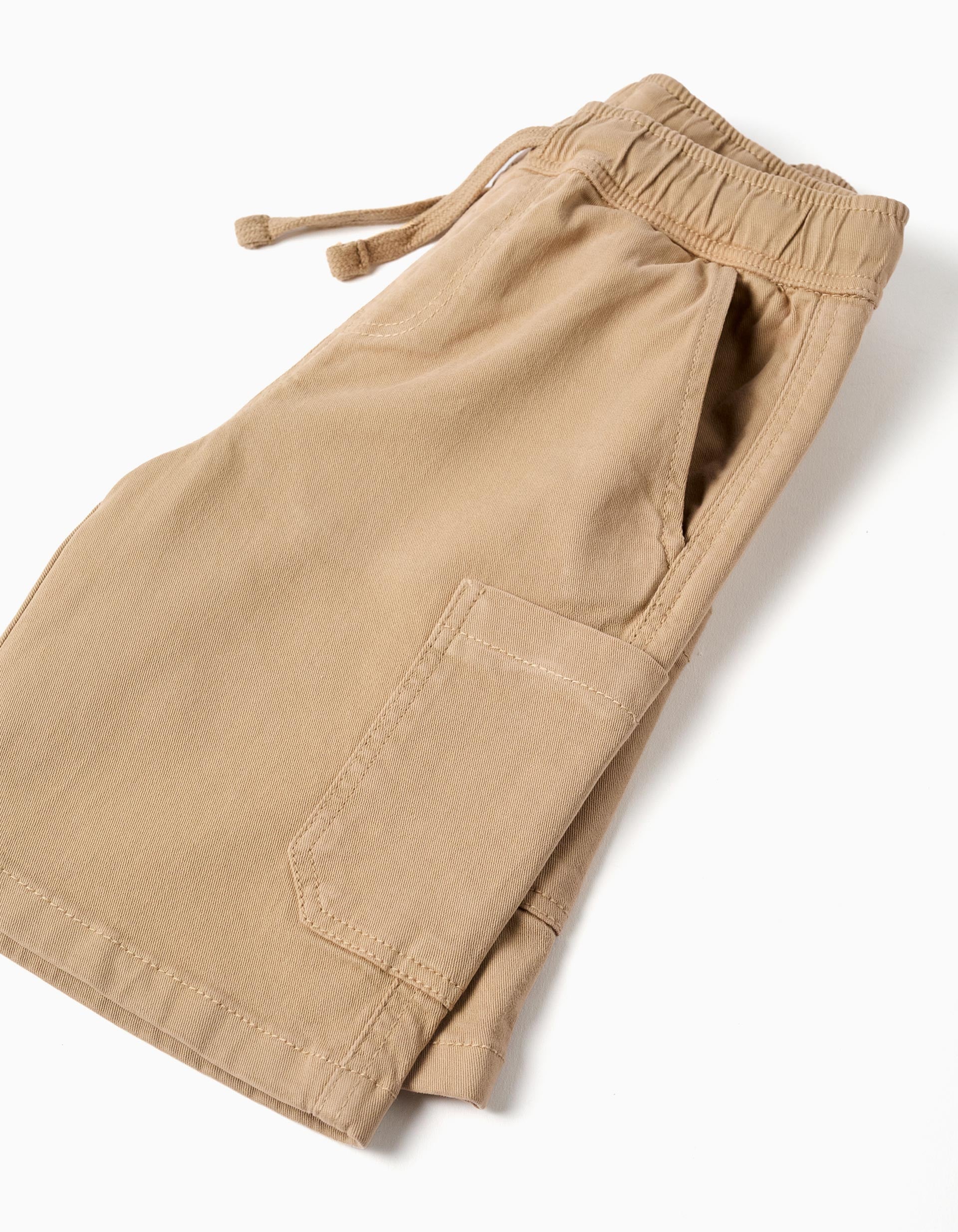 Short cargo en sergé avec cordon de serrage pour garçon, beige