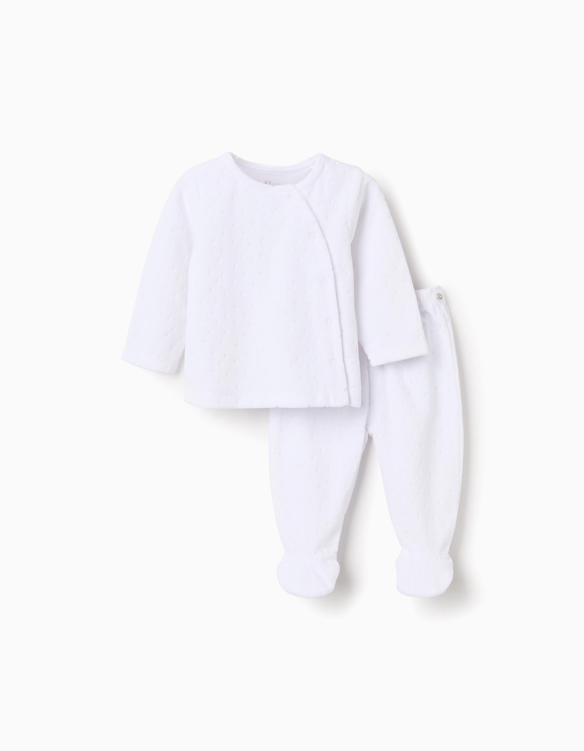 Sudadera + pantalón con pies de terciopelo para recién nacidos, blanco