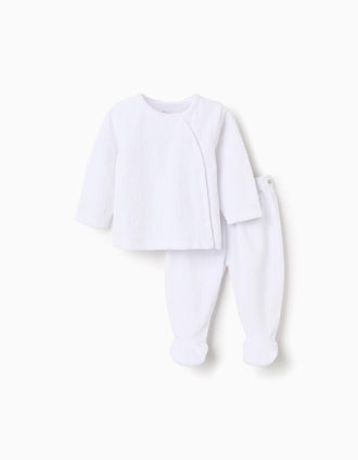 Sudadera + pantalón con pies de terciopelo para recién nacidos, blanco