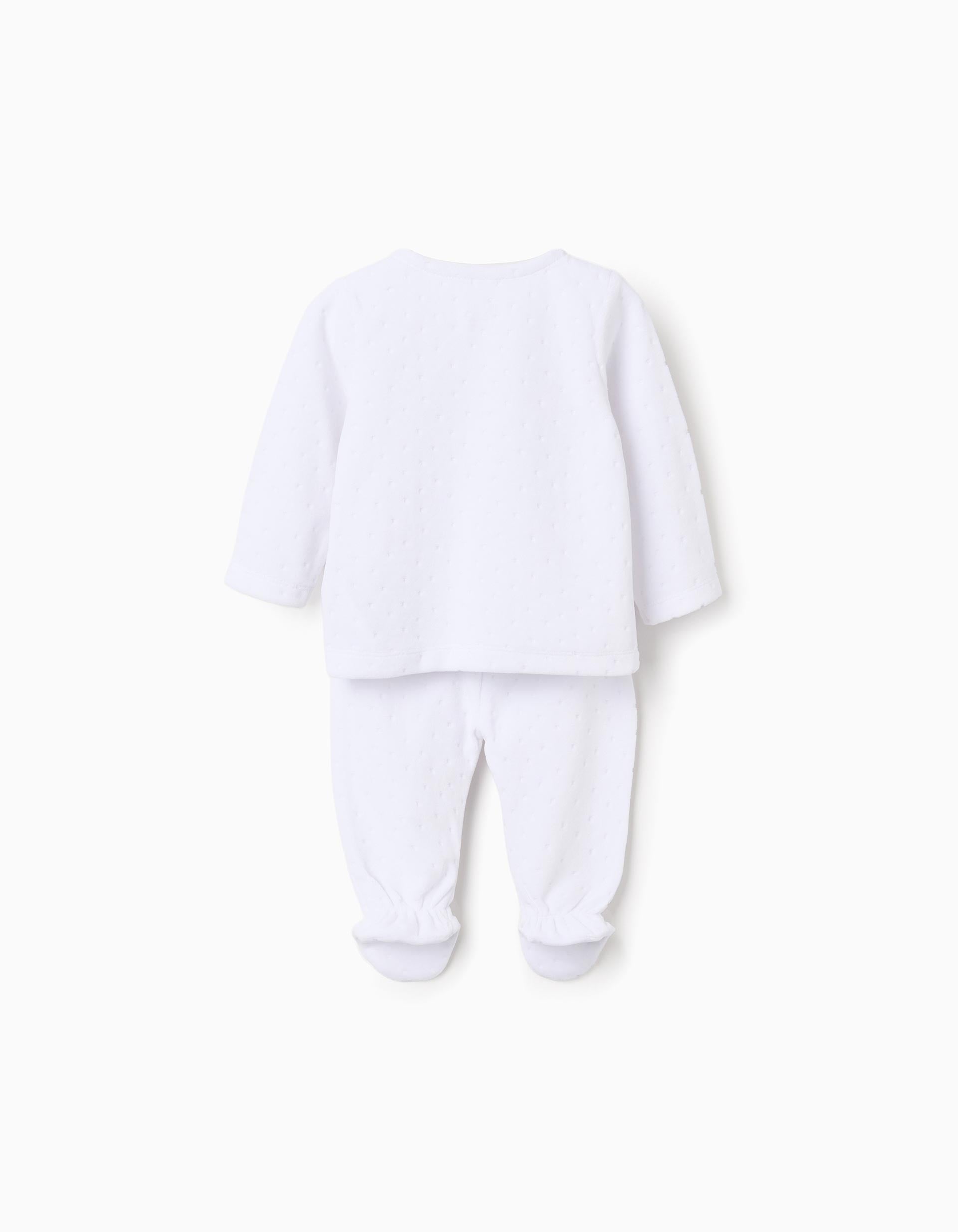 Sudadera + pantalón con pies de terciopelo para recién nacidos, blanco