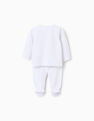 Sudadera + pantalón con pies de terciopelo para recién nacidos, blanco