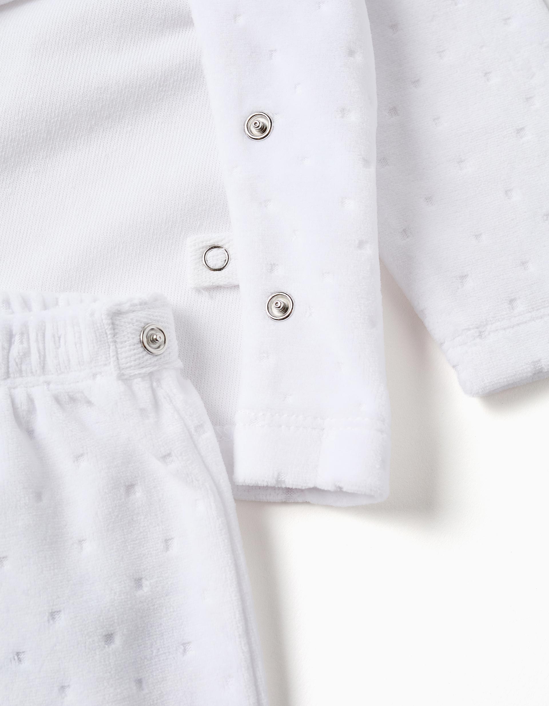 Sudadera + pantalón con pies de terciopelo para recién nacidos, blanco