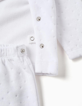 Sudadera + pantalón con pies de terciopelo para recién nacidos, blanco